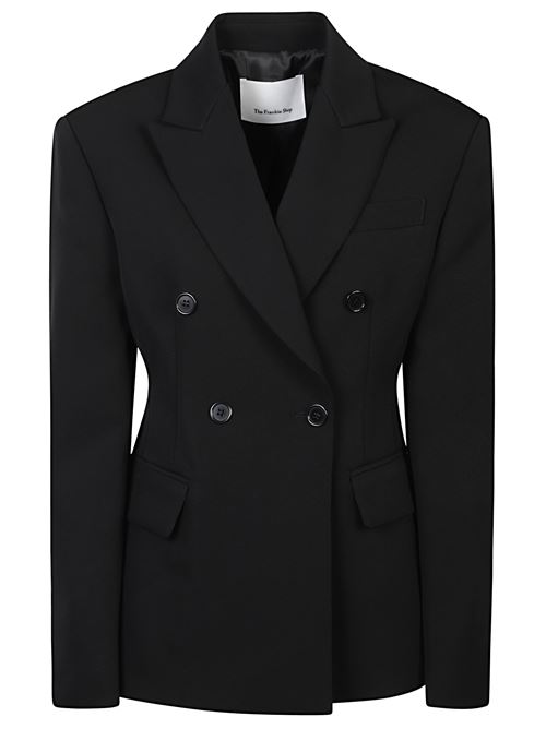 Blazer nero di THE FRANKIE SHOP caratterizzato da vestibilità regolare, doppiopetto, silhouette a clessidra, spalle imbottite e pieghe sul retro. THE FRANKIE SHOP | DOYERBLFS21079100